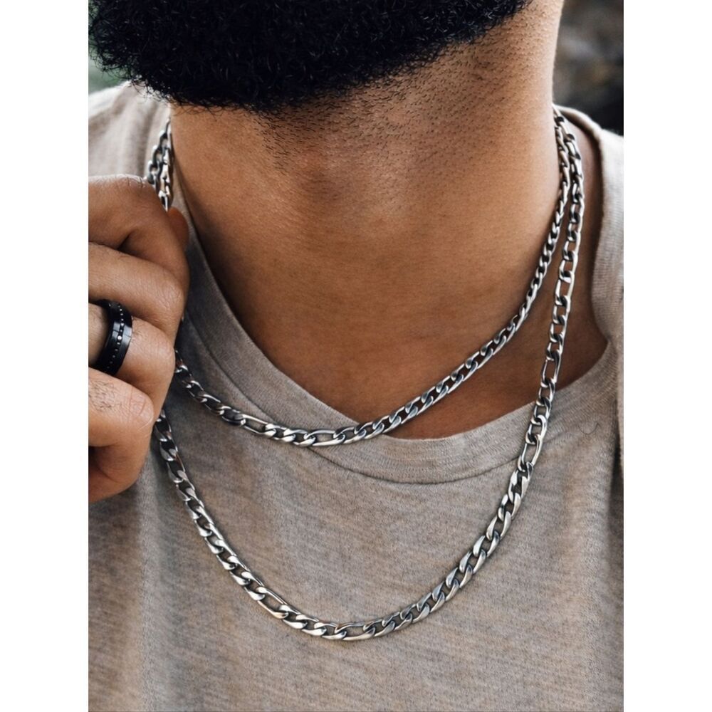 Stainless Steel Figaro Link Necklace
